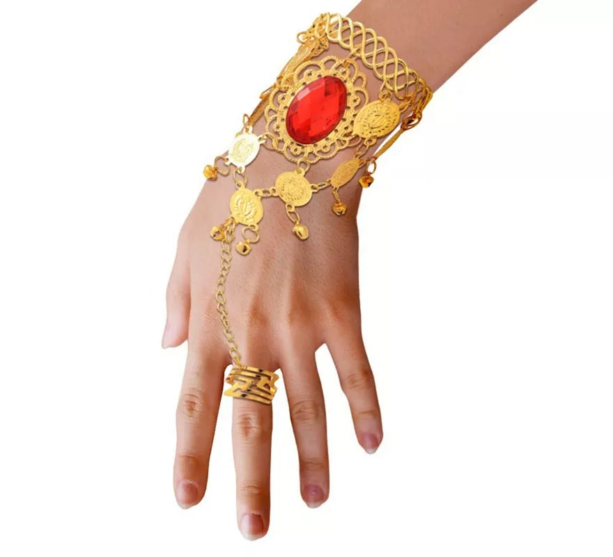 Translation missing: fr.Pulsera Árabe Piedra roja con anillo