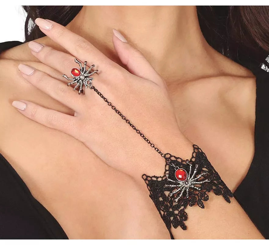 Pulsera Bordada y Anillo Araña
