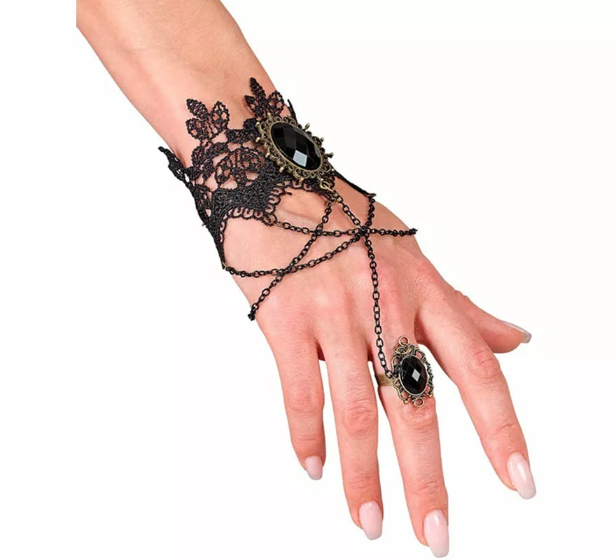 Translation missing: fr.Pulsera de Encaje Gótica con Anillo y Gemas