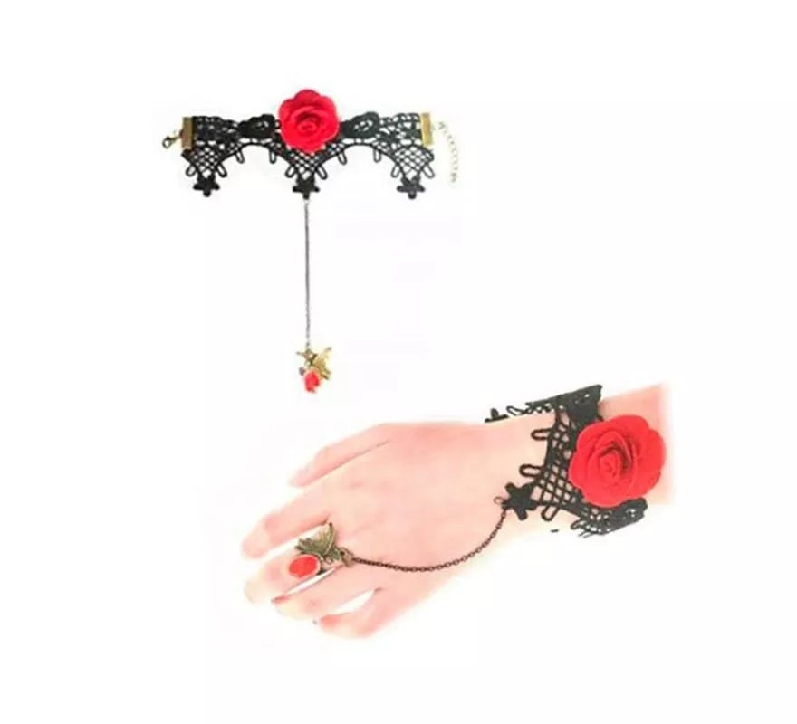Translation missing: fr.Pulsera de Encaje Gótico con Rosa