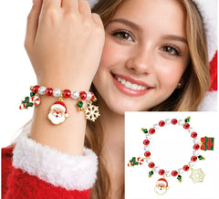 Bracelet rouge et blanc avec pendentifs Père Noël