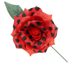 Rose de Séville à pois noirs et tige de 15 cm en différentes couleurs