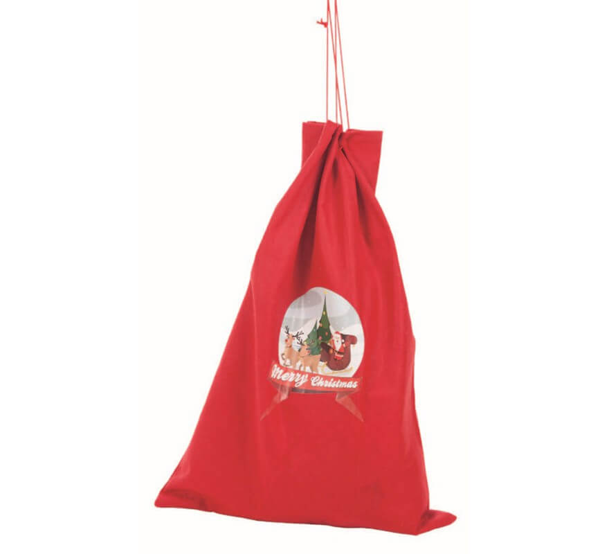Translation missing: fr.Saco de Papa Noel rojo con adorno de Santa Claus de 70x50 cm