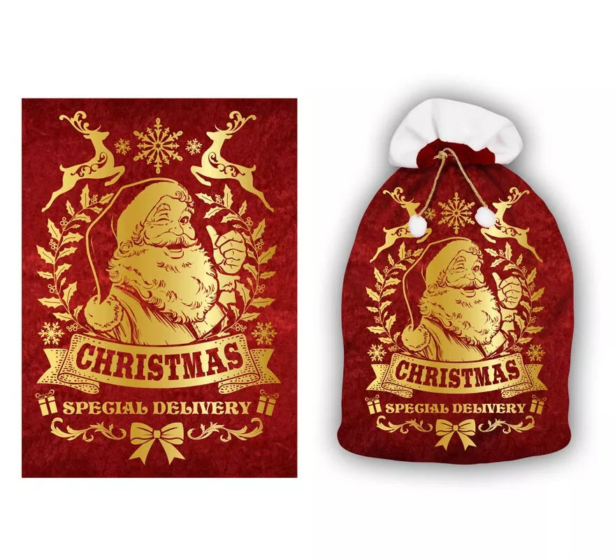 Translation missing: fr.Saco rojo y dorado de Papá Noel de 60x95 cm