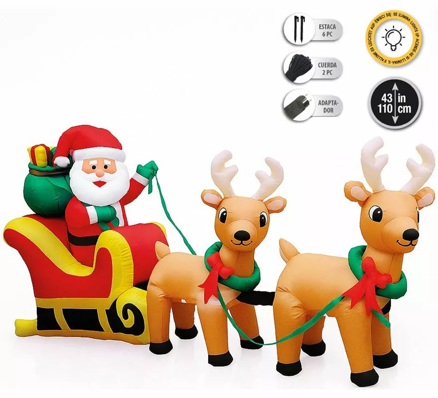 Translation missing: fr.Santa Claus con Trineo de Renos Hinchable con LED de 110 cm
