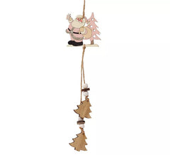 Père Noël en bois avec arbres suspendus 27 cms