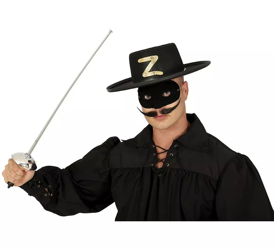 Translation missing: fr.Set antifaz y florete de 65 cm. plateado de héroe enmascarado