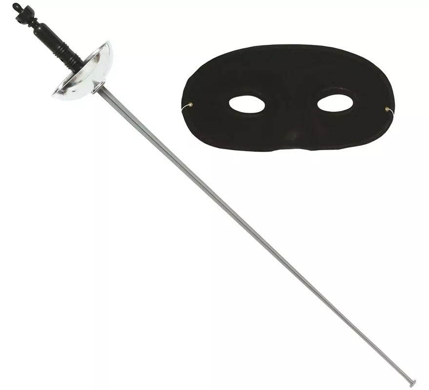 Translation missing: fr.Set antifaz y florete de 65 cm. plateado de héroe enmascarado