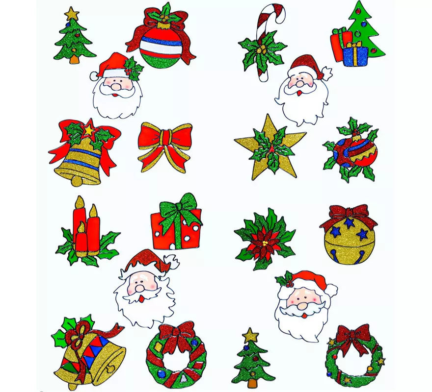 Translation missing: fr.Set de 5 Pegatinas Ventana Navidad con Cara Papá Noel Surtidas en 4 Modelos de 13 cm