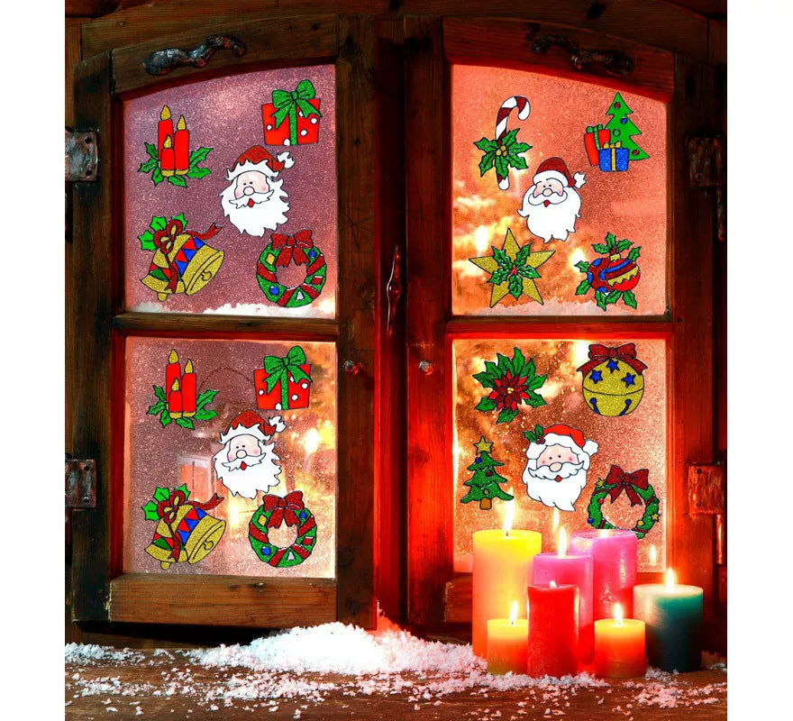 Translation missing: fr.Set de 5 Pegatinas Ventana Navidad con Cara Papá Noel Surtidas en 4 Modelos de 13 cm