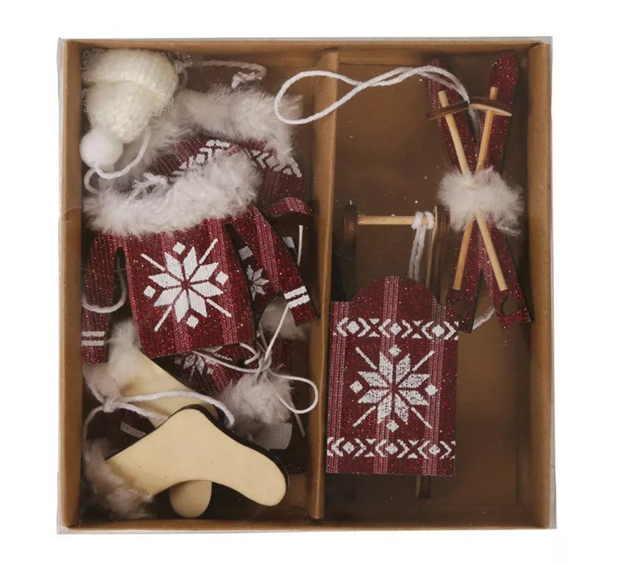 Translation missing: fr.Set de Colgantes Rojos Navideños de Madera