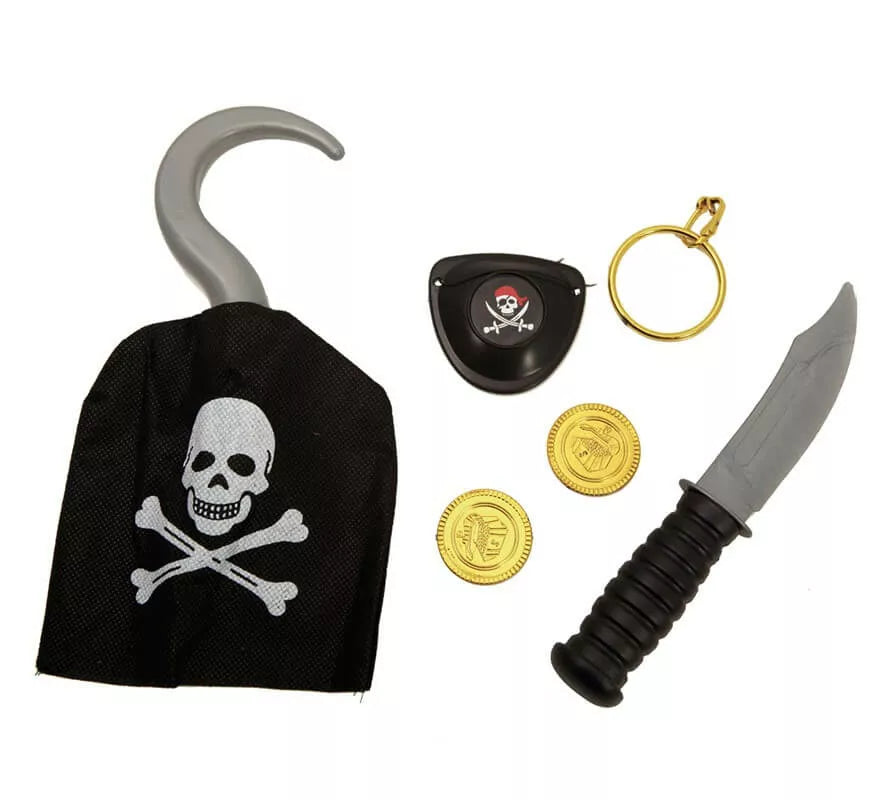 Translation missing: fr.Set de Pirata: Garfio, cuchillo, monedas, pendiente y parche