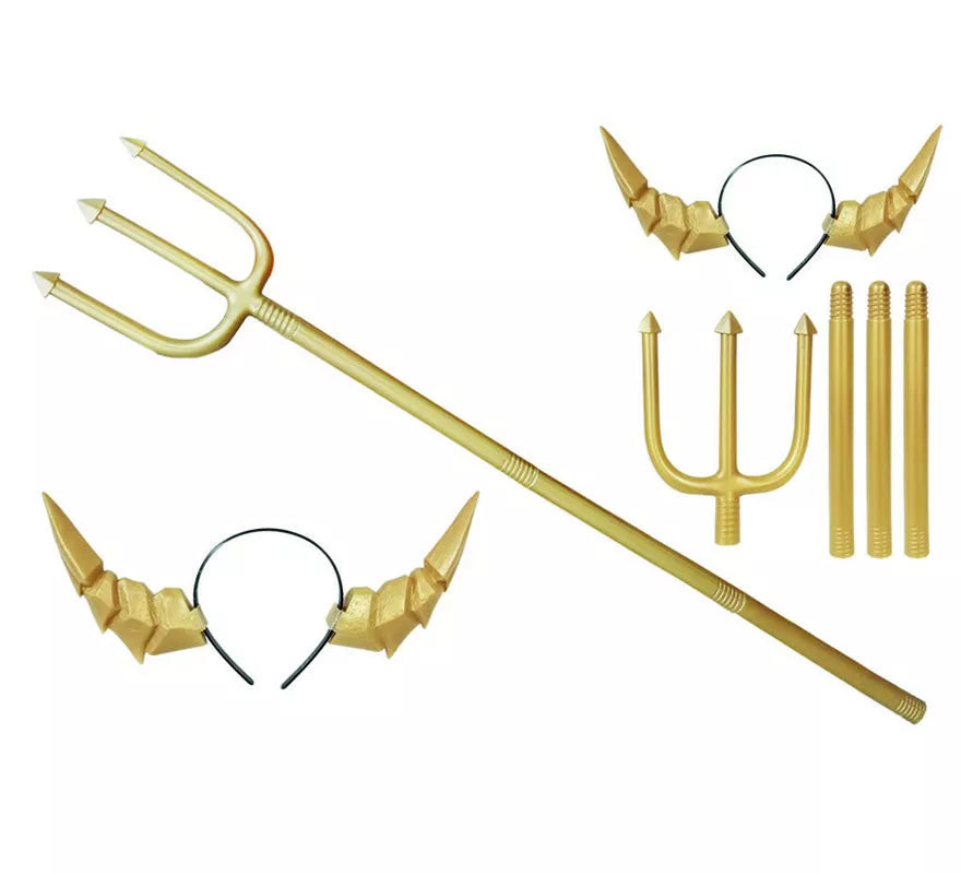 Translation missing: fr.Set Diablo Dorado con Diadema y Tridente de 113 cm
