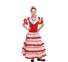Déguisement Séville blanche avec bordure rouge pour fille