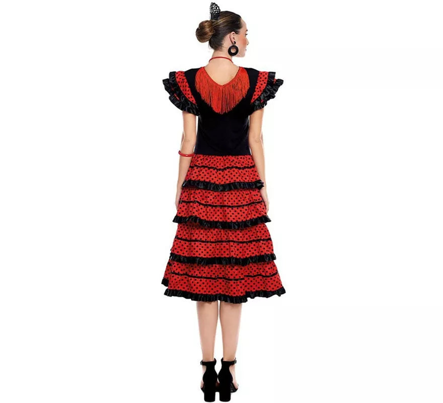 Translation missing: fr.Sevillana rojo con borde negro para mujer