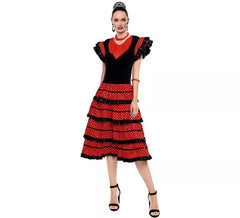 Déguisement Séville rouge avec bordure noire pour femme