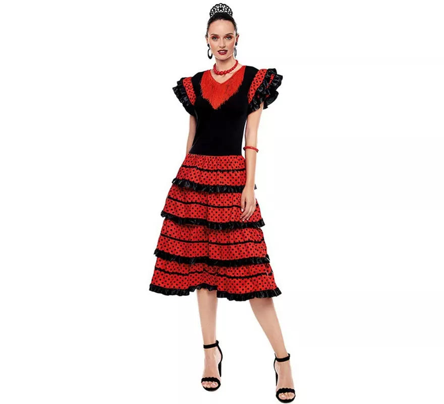 Translation missing: fr.Sevillana rojo con borde negro para mujer