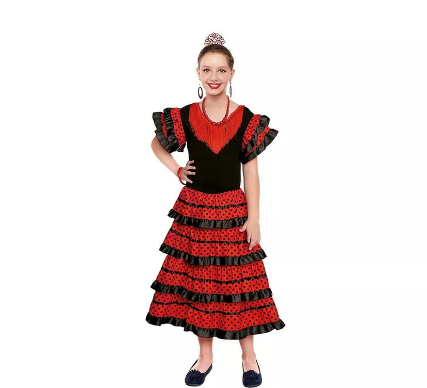 Translation missing: fr.Sevillana rojo con borde negro para niña