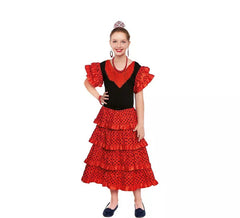 Déguisement robe sévillane rouge à pois noirs pour fille