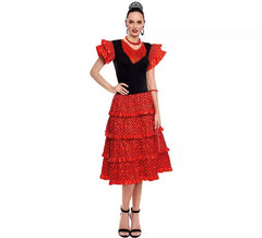 Déguisement robe sévillane rouge et noire femme