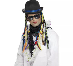 Chapeau Melon de Boy Georges à Nattes Multicolores