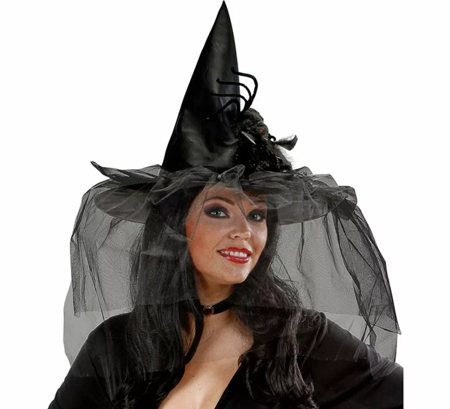 Translation missing: fr.Sombrero de Bruja con Tul, Plumas y Araña
