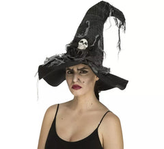 Chapeau de Sorcière Effet Usé avec Tête de Mort