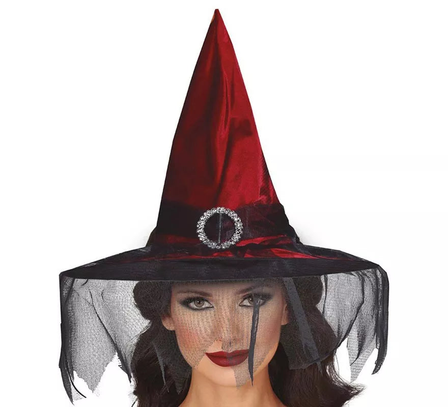 Sombrero de Bruja Granate con Velo