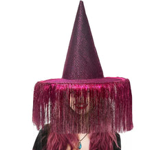 Chapeau de sorcière violet à franges