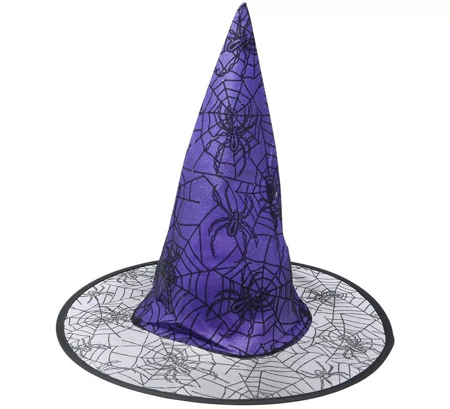 Translation missing: fr.Sombrero de Bruja lila con telarañas y arañas