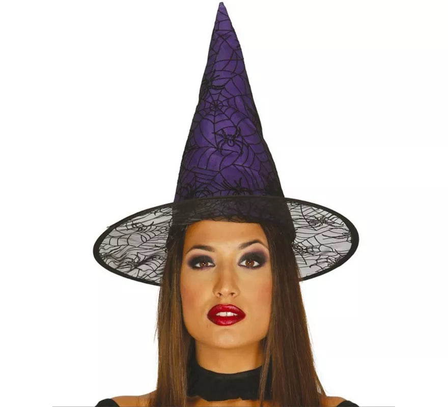 Translation missing: fr.Sombrero de Bruja lila con telarañas y arañas