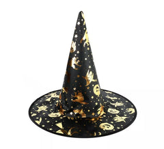 Chapeau de sorcière noir avec imprimé doré 30x40 cm