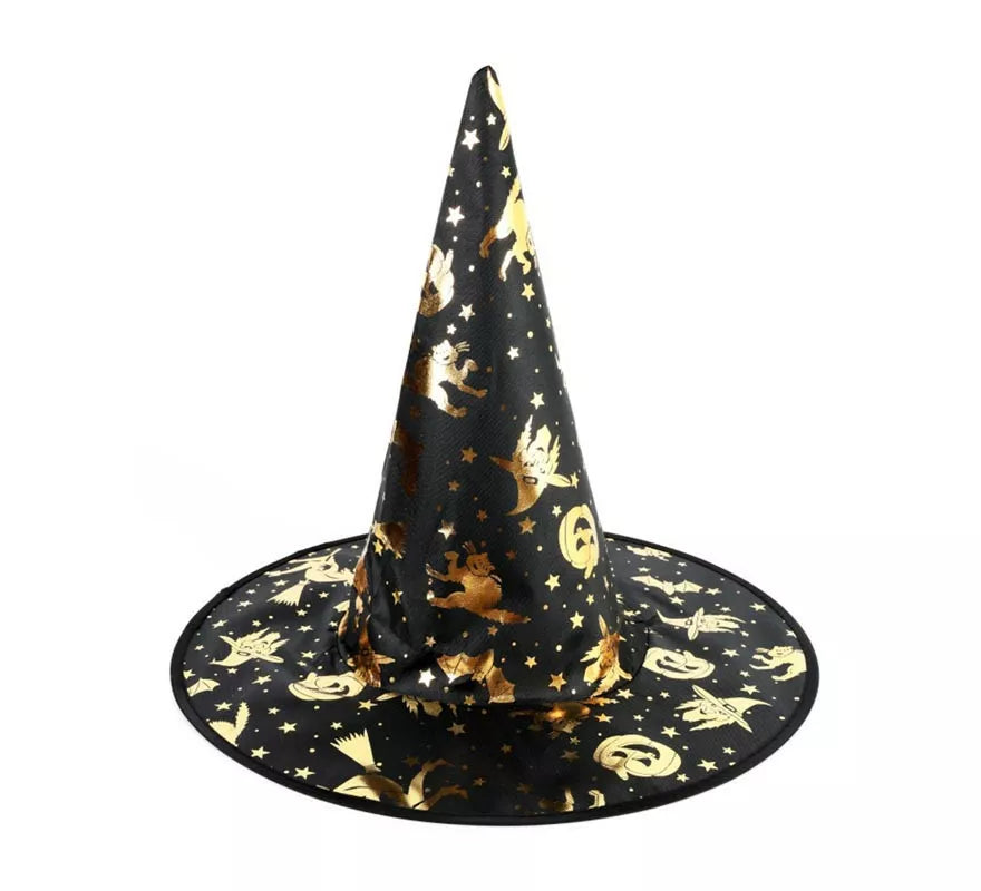 Translation missing: fr.Sombrero de Bruja negro con estampado dorado de 30x40 cm