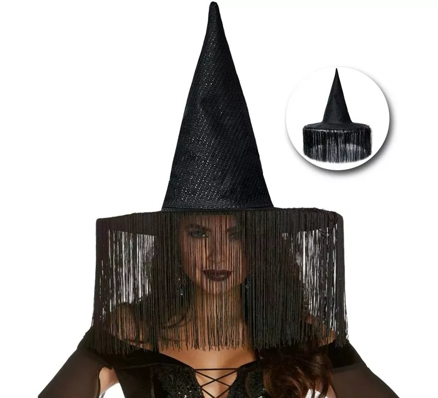 Translation missing: fr.Sombrero de Bruja negro con Flecos