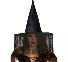 Chapeau de sorcière noir à franges