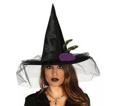 Chapeau de sorcière noir avec voile