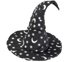 Chapeau de sorcière ou de magicien avec lune et étoiles (adulte)