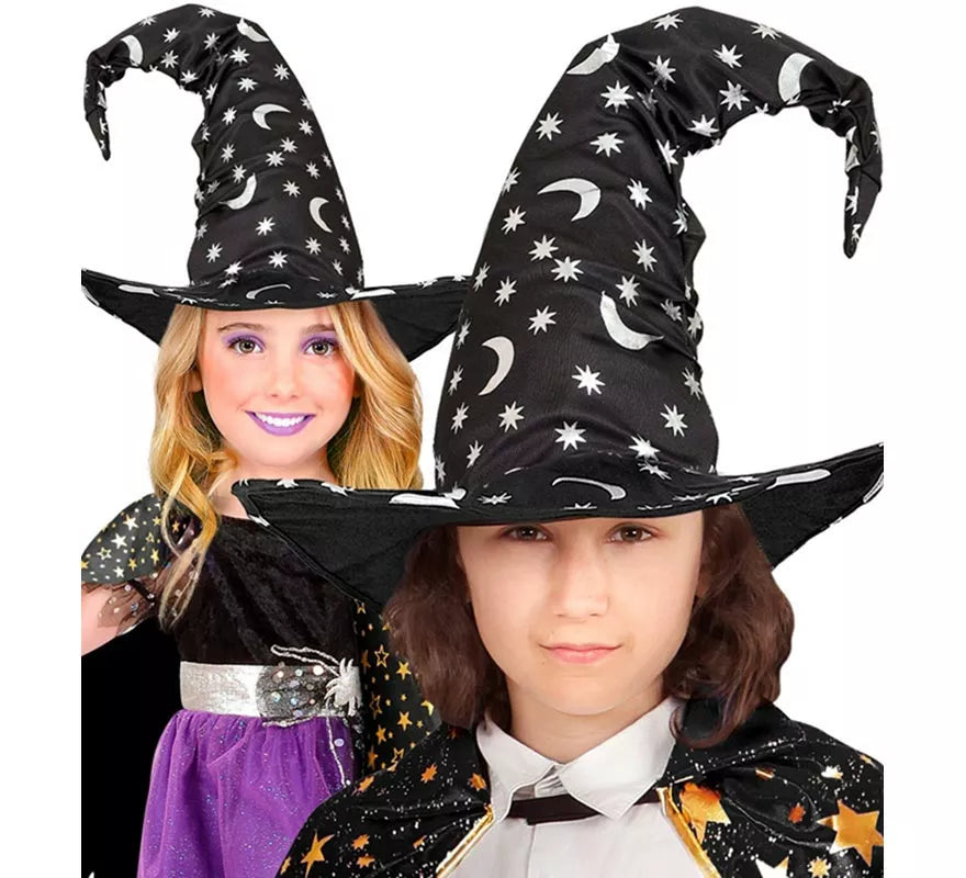 Sombrero de Bruja o Mago con Luna y Estrellas Infantil