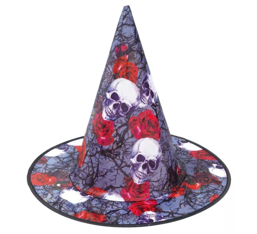 Translation missing: fr.Sombrero de Bruja Print Calaveras y Rosas gris