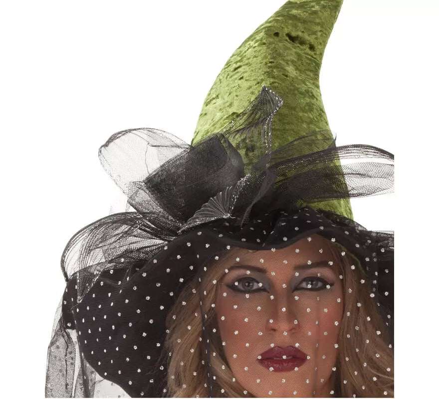 Translation missing: fr.Sombrero de Bruja verde con Velo 59 cm