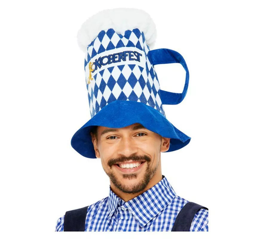 Translation missing: es.Sombrero de Cerveza de Cuadros Oktoberfest Azul y Blanco con Asa