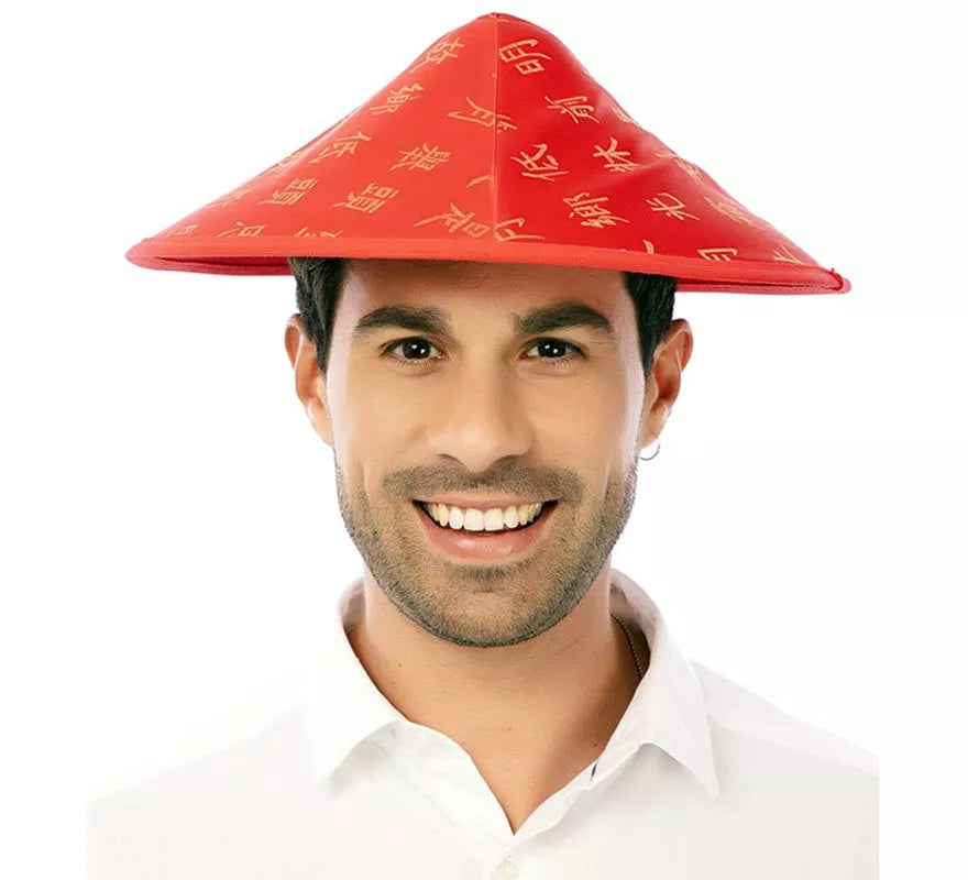 Translation missing: fr.Sombrero de Chino rojo estampado adulto de 32 cm