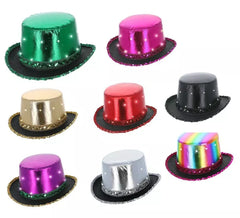 Chapeau haut de forme métallique avec lumière LED de différentes couleurs pour adultes