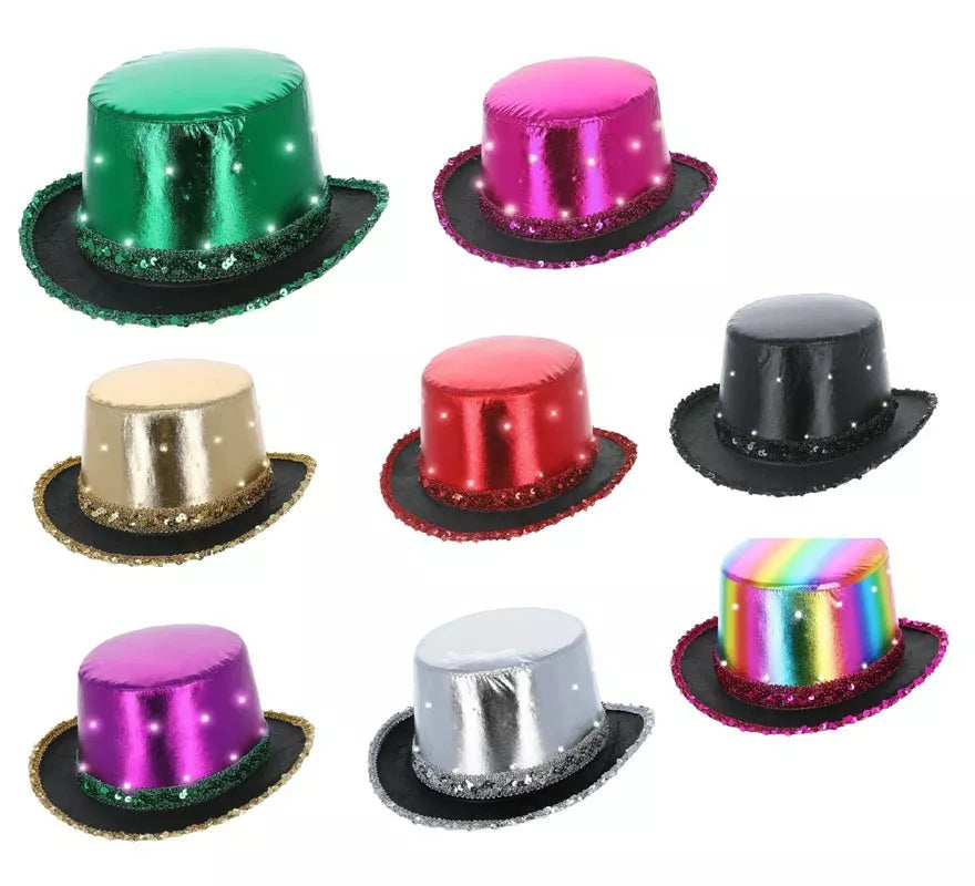 Translation missing: fr.Sombrero de Copa Metálico con luz Led en varios colores adulto