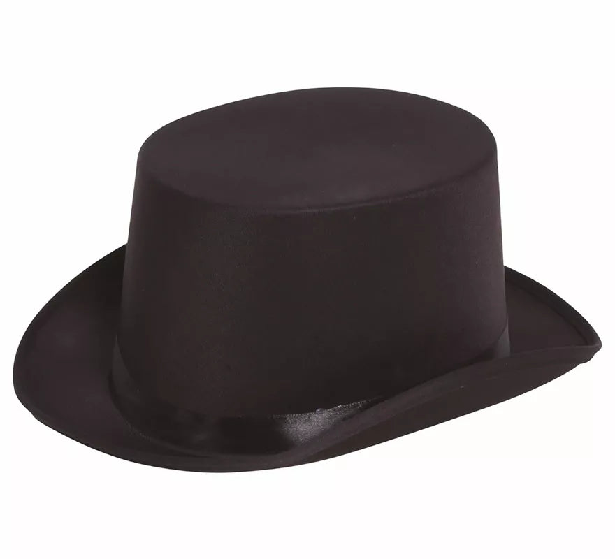 Translation missing: fr.Sombrero de copa o Chistera de satín de alta calidad negra de 58 cm