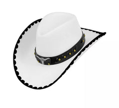 Chapeau de cowboy avec taureau en feutre blanc