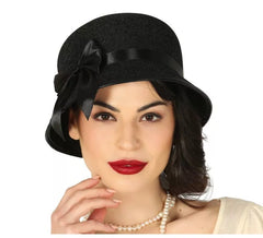 Chapeau de Dame Années 20 Noir avec Ruban