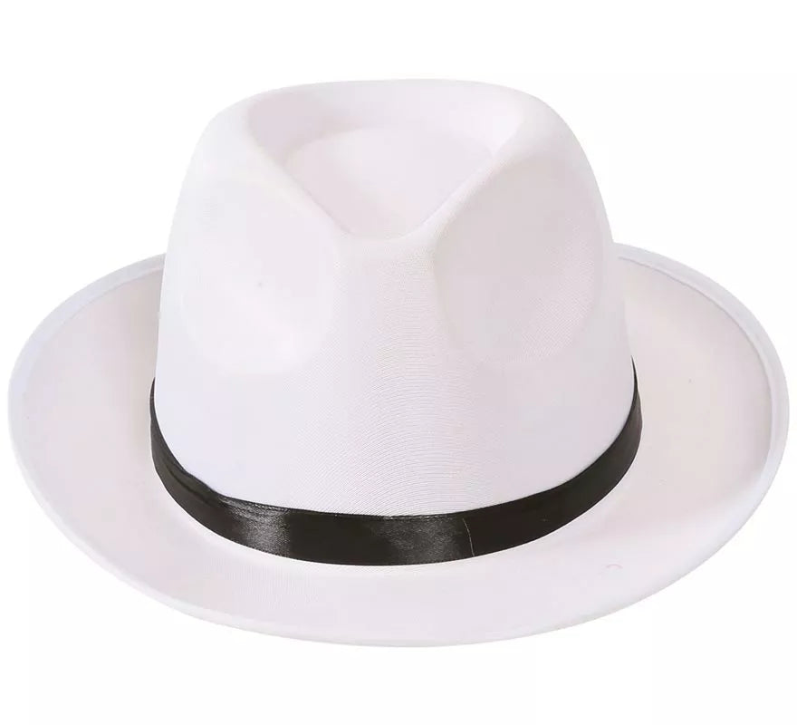 Sombrero de Gánster blanco con banda negra