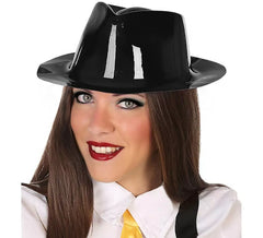 Chapeau de Gangster Noir Brillant