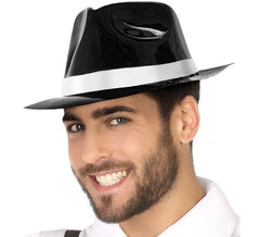 Chapeau de Gangster Noir et Blanc Brillant